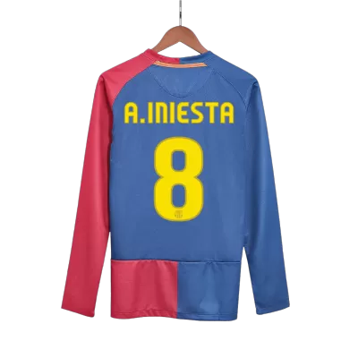 UCL Camiseta Retro 2008/09 A.INIESTA #8 Barcelona Primera Equipación Manga Larga Local Hombre - Versión Hincha - camisetasfutbol