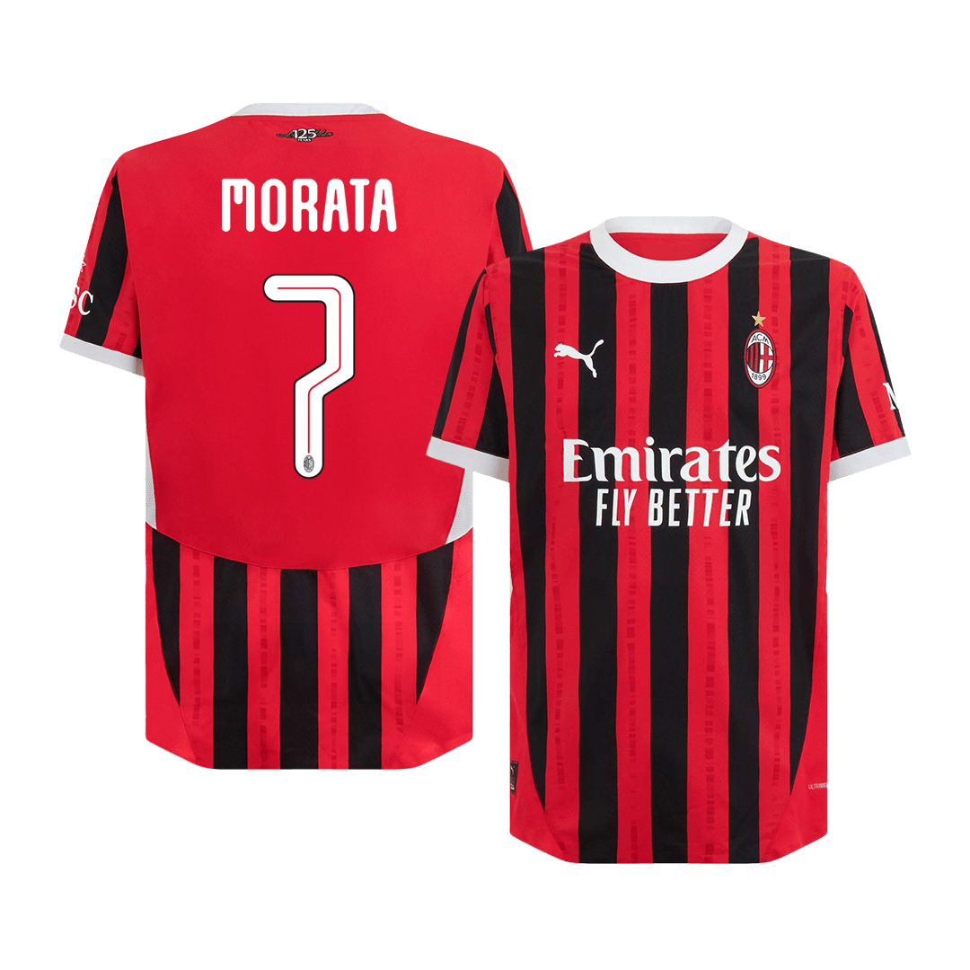 UCL Camiseta Auténtica MORATA #7 AC Milan Primera Equipación Local Hombre - Versión Jugador - camisetasfutbol