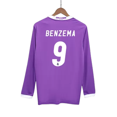 Camiseta Retro 2016/17 BENZEMA #9 Real Madrid Segunda Equipación Visitante Manga Larga Hombre - Versión Hincha - camisetasfutbol