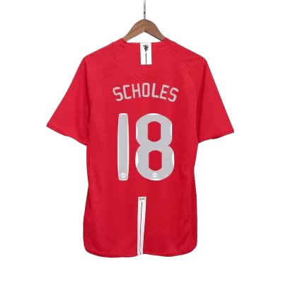 UCL Camiseta SCHOLES #18 Manchester United 2007/08 Primera Equipación Local Hombre - Versión Hincha - camisetasfutbol