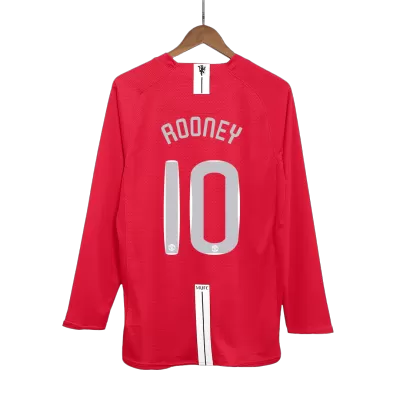 UCL Camiseta Retro 2007/08 ROONEY #10 Manchester United Primera Equipación Manga Larga Local Hombre - Versión Hincha - camisetasfutbol