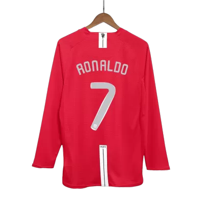 UCL Camiseta Retro 2007/08 RONALDO #7 Manchester United Primera Equipación Manga Larga Local Hombre - Versión Hincha - camisetasfutbol