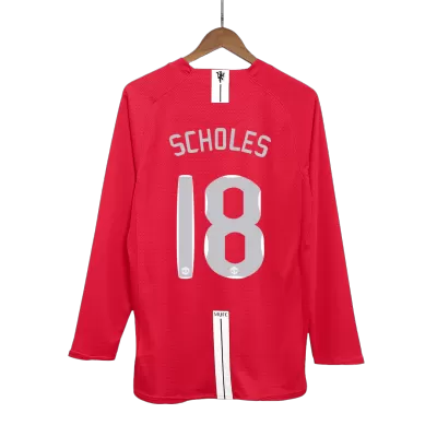 UCL Camiseta Retro 2007/08 SCHOLES #18 Manchester United Primera Equipación Manga Larga Local Hombre - Versión Hincha - camisetasfutbol