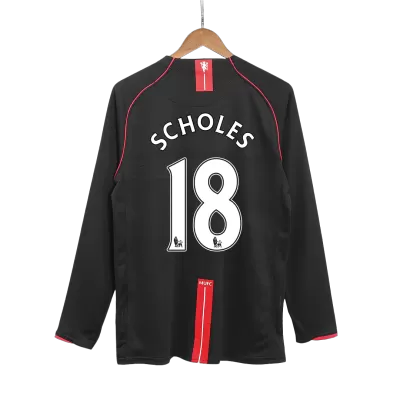 Camiseta Retro 2007/08 SCHOLES #18 Manchester United Segunda Equipación Visitante Manga Larga Hombre - Versión Hincha - camisetasfutbol