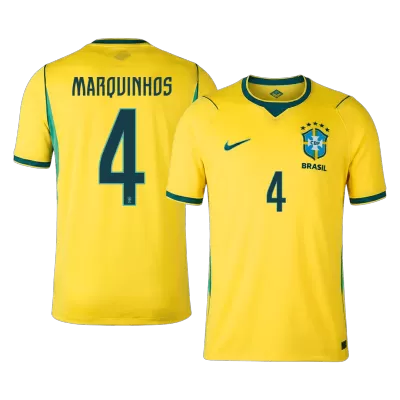 Camiseta MARQUINHOS #4 Brazil 2026 Primera Equipación Copa del Mundo - Versión Hincha - camisetasfutbol